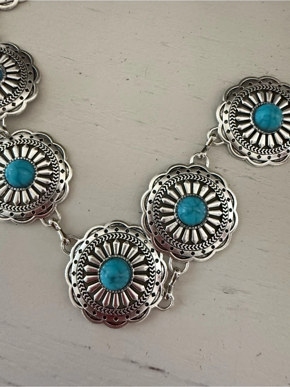 Silver and turquoise couch metal belt one size adjustable